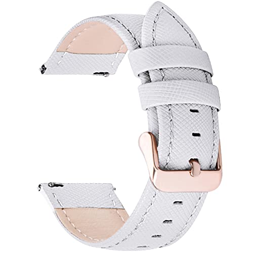 Fullmosa Uhrenarmband, Cross Serie Echtes Lederarmband Ersatzband Smart Watch Armband mit Edelstahl Metall Schließe 16mm Weiß + Roségoldene Schnalle von Fullmosa