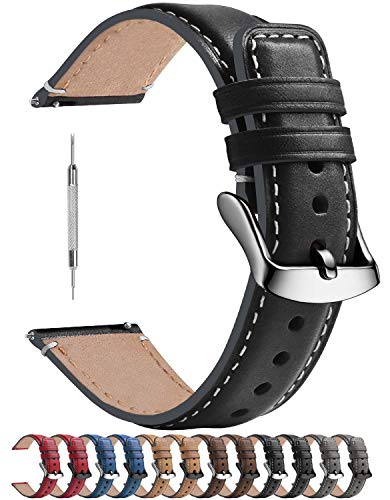 Fullmosa Uhrenarmband 18mm für Huawei Watch 1st/ASUS Zenwatch 2 Damen 1.45" Garmin Fossil Watch,Armband Yola Series,Schwarz + Silber Hardware von Fullmosa