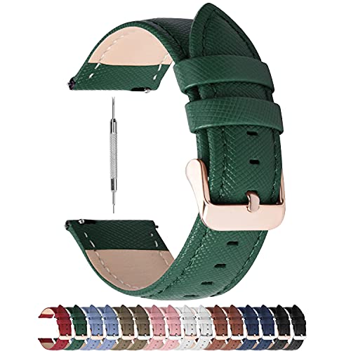 Fullmosa Uhrenarmband 20mm, Cross Leder Ersatzband für Samsung Galaxy Watch 42mm/Huawei Watch 2, Dunkelgrün + Roségold Schnalle von Fullmosa