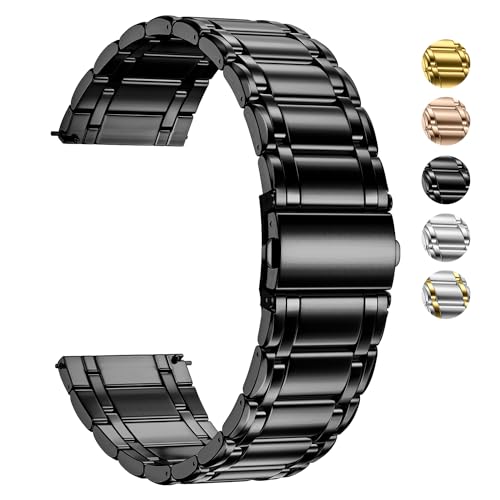 Fullmosa Uhrenarmband 20mm Edelstahl Ersatzband für Huawei GT 3 42mm/Garmin Vivoactive 3, 20MM Schwarz von Fullmosa