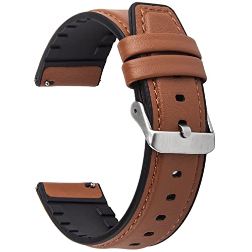 Fullmosa Uhrenarmband 22mm, Leder- und Silikonarmband, Smartwatch Armband für Samsung Galaxy Watch/HuaWei Watch/Garmin Forerunner/Amazfit, 22mm Dickbraun + Silberne Schnalle von Fullmosa