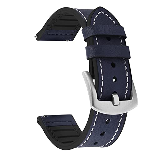 Fullmosa Uhrenarmband 22mm, Leder- und Silikonarmband, Smartwatch Armband für Samsung Galaxy Watch/Huawei Watch/Garmin Forerunner/Amazfit, 22mm Dunkelblau + Silberne Schnalle von Fullmosa