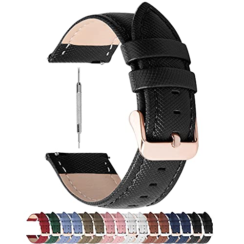 Fullmosa Uhrenarmband Cross Serie Echtes Leder Ersatzarmbänder Smartwatch Armband mit Edelstahl Metall Schließe 14mm, Schwarz + Roségold Schnalle von Fullmosa