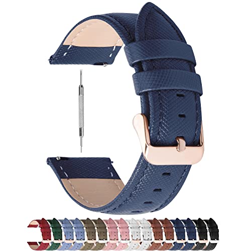 Fullmosa Uhrenarmband Leder, Cross Series Ersatzband Kompatibel mit Garmin/Samsung/Huawei/Fossil, 18mm Dunkelblau + Roségold Schnalle von Fullmosa