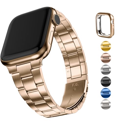 Fullmosa für Apple Watch Armband Ultra 2/Ultra 49mm Edelstahl Metallarmband mit Uhrengehäuse, Kein Werkzeug Erforderlich Bands Damen Herren,49mm Ultra Roségold von Fullmosa