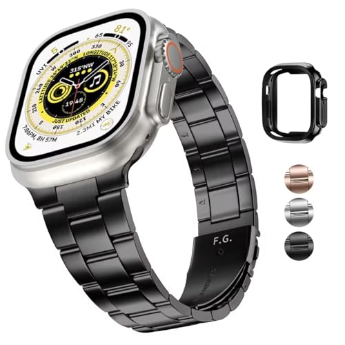 Fullmosa für Apple Watch Armband Ultra 2/Ultra 49mm Edelstahl Metallarmband mit Uhrengehäuse, Kein Werkzeug Erforderlich Bands Damen Herren,49mm Ultra Schwarz von Fullmosa