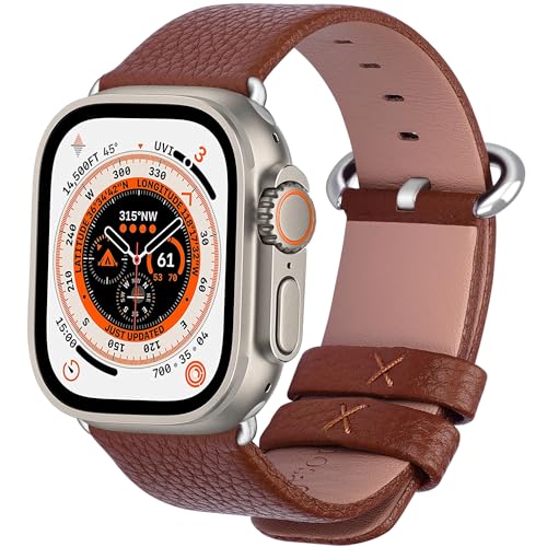 Fullmosa kompatibel mit Apple Watch 9 8 7 Armband 45mm, SE Series 6/5/4 44mm,Series 3/2/1 42mm, Ultra2/Ultra 49mm, Leder Ersatzarmband für iwatch Band, Braun von Fullmosa