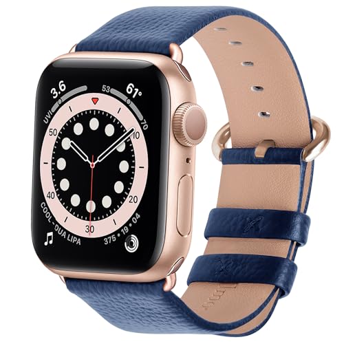 Fullmosa kompatibel mit Apple Watch Armband 41mm Series 9 8 7,Series SE Series 6/5/4 40mm,Series 3/2/1 38mm, Leder Ersatzarmband für iwatch Band, Dunkelblau + Roségoldene Schnalle von Fullmosa