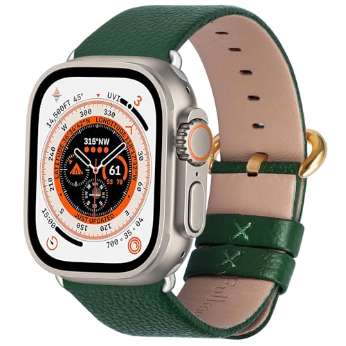 Fullmosa kompatibel mit Apple Watch Armband 41mm Series 9 8 7,Series SE Series 6/5/4 40mm,Series 3/2/1 38mm, Leder Ersatzarmband für iwatch Band, Dunkelgrün+goldene Schnalle von Fullmosa