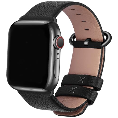 Fullmosa kompatibel mit Apple Watch Armband 40mm 42mm(Series 10) 41mm 38mm Ledderarmband, Leder Ersatzarmband für iwatch SE Series 10 9 8 7 6 5 4 3 2 1 Damen Herren, Schwarz+graue Schnalle Fullmosa kompatibel mit Apple Watch Armband 40mm 42mm(Series 10) 41mm 38mm Ledderarmband, Leder Ersatzarmband für iwatch SE Series 10 9 8 7 6 5 4 3 2 1 Damen Herren, Schwarz+graue Schnalle von Fullmosa