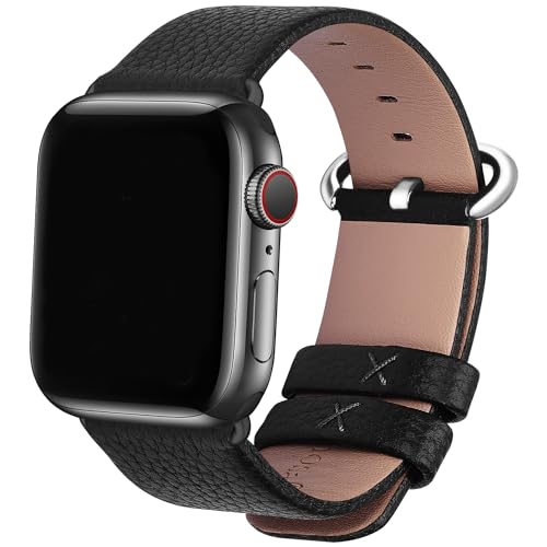 Fullmosa kompatibel mit Apple Watch SE Armband 40mm Series 9 8 7 41mm, Ledderarmband für iwatch Series 6/5/4 40mm, Series 3/2/1 38mm, Leder Ersatzarmband für iwatch Band Damen Herren, Schwarz von Fullmosa