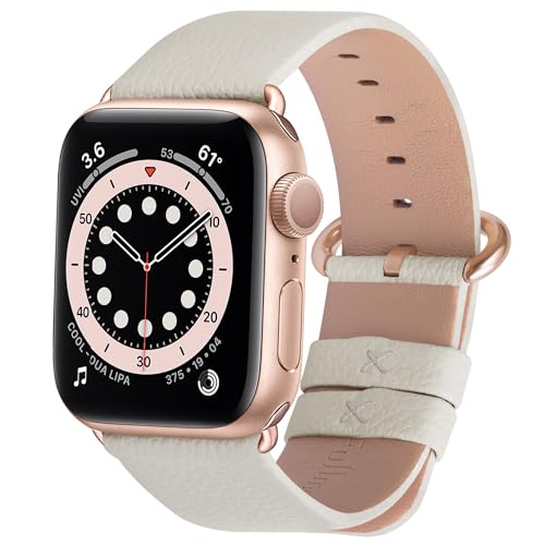 Fullmosa kompatibel mit Apple Watch 9 8 7 Armband 45mm, SE Series 6/5/4 44mm,Series 3/2/1 42mm, Ultra2/Ultra 49mm, Leder Ersatzarmband für iwatch Band, Elfenbein weiß + Roségoldene Schnalle von Fullmosa