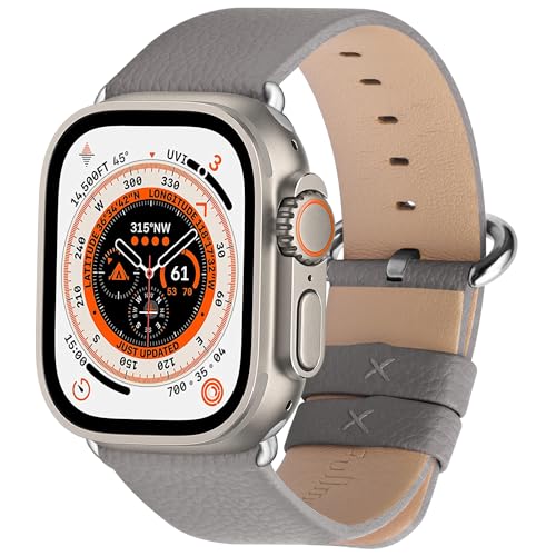 Fullmosa kompatibel mit Apple Watch 9 8 7 Armband 45mm, SE Series 6/5/4 44mm,Series 3/2/1 42mm, Ultra2/Ultra 49mm, Leder Ersatzarmband für iwatch Band, Grau von Fullmosa