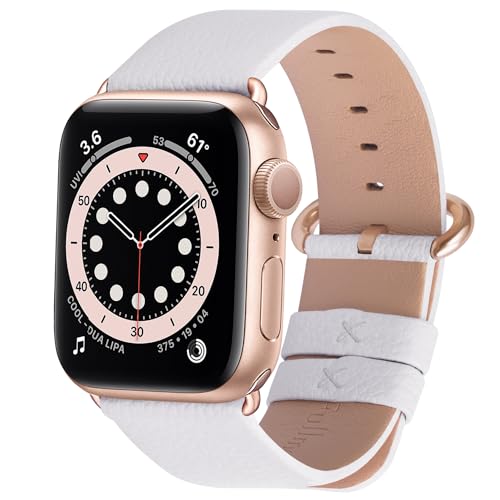 Fullmosa kompatibel mit Apple Watch 9 8 7 Armband 45mm, SE Series 6/5/4 44mm,Series 3/2/1 42mm, Ultra2/Ultra 49mm, Leder Ersatzarmband für iwatch Band, Weiß + Roségoldene Schnalle von Fullmosa