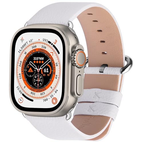 Fullmosa kompatibel mit Apple Watch Armband 45mm Series 9 8 7,Series SE Series 6/5/4 44mm,Series 3/2/1 42mm, Ultra2/Ultra 49mm, Leder Ersatzarmband für iwatch Band, Weiß von Fullmosa