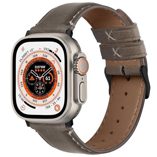 Fullmosa kompatibel mit Apple Watch Armband 49 45 44 42 mm, Echt Lederarmband für Apple Watch Ultra 2/Ultra 49mm Series 9/8/7/6/5/4/3/2/1/SE/SE2 für Damen Herren von Fullmosa