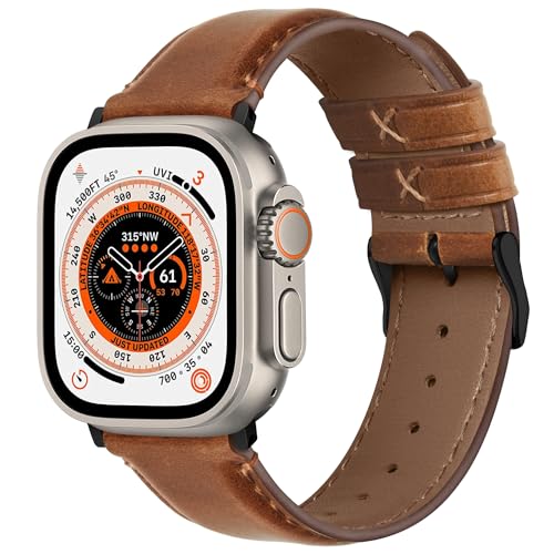 Fullmosa kompatibel mit Apple Watch Ultra 2/Ultra Armband 49mm,Series 9/8/7 45mm Series SE/6/5/4 44mm, 42mm Series 3/2/1,echts Leder Ersatzarmband für für Damen Herren von Fullmosa