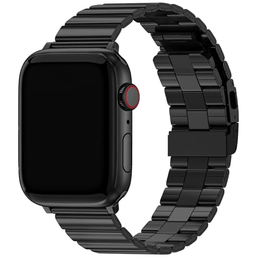 Fullmosa kompatibel mit Apple Watch Armband 49mm 45mm 44mm 42mm 41mm 40mm 38mm, Edelstahl-Metall-iWatch Ersatzarmband für Apple Watch Series Ultra 2/ Ultra SE Series 9 8 7 6 5 4 3 2 1,Schwarz von Fullmosa