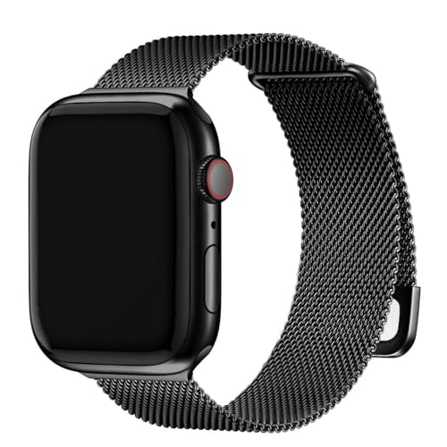 Fullmosa kompatibel mit Apple Watch Armband Ultra 2/ultra 45mm 44mm 42mm Series SE 9 8 7 6 5 4 3 2 1 Milanaise Metallarmband, Edelstahl Magnetisch Ersatzarmbänder für Damen Herren, Schwarz von Fullmosa