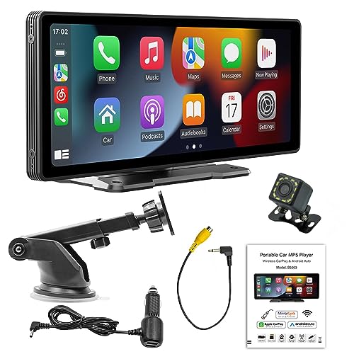 Wireless Carplay & Android Auto Tragbares Autoradio，10 Zoll IPS Touchscreen autoradio, Autoradio-Empfänger mit Mirror Link, Bluetooth 5.0, GPS Navi, FM/AUX-Transmitter (Mit 12-Licht-Kamera) von Fulluky