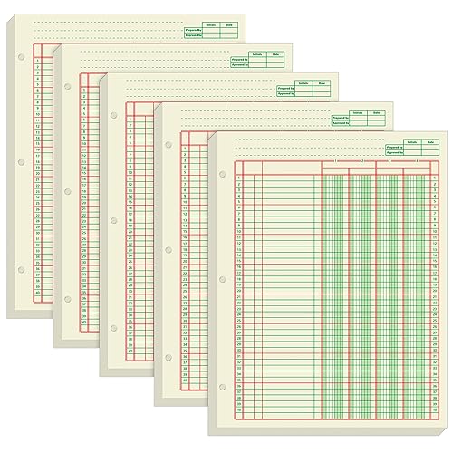 Fulmoon Buchhaltungspapier, 3-Loch-Analyse, Buchhaltungsbuch, Buchhaltungsbuch, für Unternehmen, 50 Blatt/Packung, Einzelseiten-Format, Grün (21,6 x 27,9 cm, 4 Spalten), 5 Stück von Fulmoon