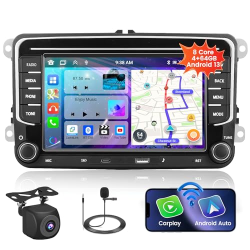 8 Core 4+64G Android Autoradio für VW Golf 5 6 Polo Tiguan Passat Touran Caddy T5 Trasporter Skoda Seat Wireless Carpaly&Android Auto, 7'' Bildschirm Radio USB/Type-C/Bluetooth 5.0/Rückfahrkamera/FM von Fuluku