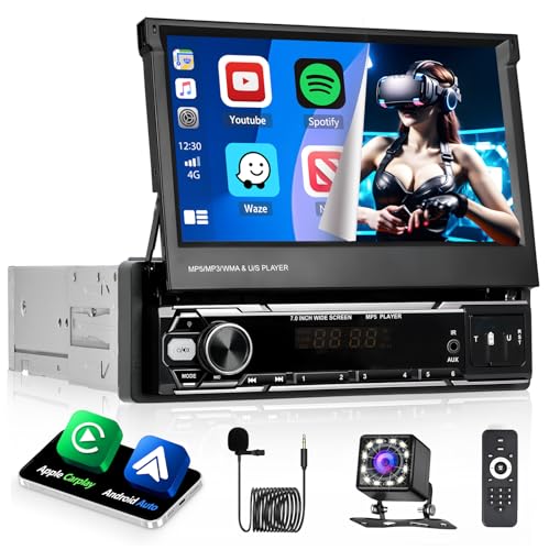 Fuluku 1 Din Autoradio mit Wireless Carplay Android Auto, 7 Zoll Manuelles Ausfahrbarem Display Radio mit Bluetooth/FM/RDS/EQ/Mirror Link/Rückfahrkamera/MIC/AUX Eingang/USB Fuluku 1 Din Autoradio mit Wireless Carplay Android Auto, 7 Zoll Manuelles Ausfahrbarem Display Radio mit Bluetooth/FM/RDS/EQ/Mirror Link/Rückfahrkamera/MIC/AUX Eingang/USB von Fuluku