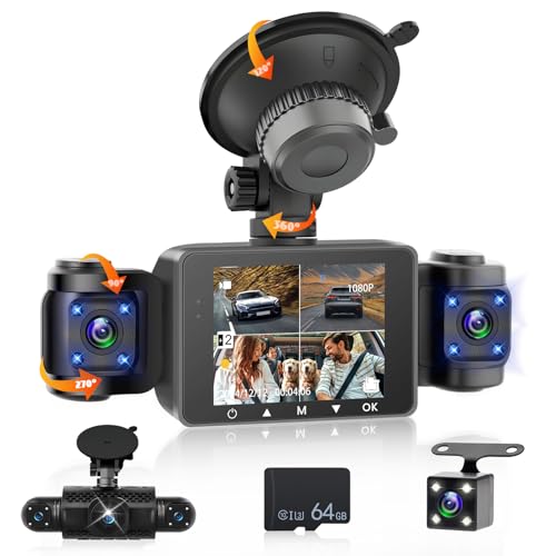 Fuluku 360 Grad 4 Kanal Rundum 1080P Auto Dash Cam, 3 Zoll IPS Bildschirm mit 64GB/G-Sensor/Rückfahrkamera/24H Parkmodus/Nachtsicht/Loop Aufnahme Fuluku 360 Grad 4 Kanal Rundum 1080P Auto Dash Cam, 3 Zoll IPS Bildschirm mit 64GB/G-Sensor/Rückfahrkamera/24H Parkmodus/Nachtsicht/Loop Aufnahme von Fuluku