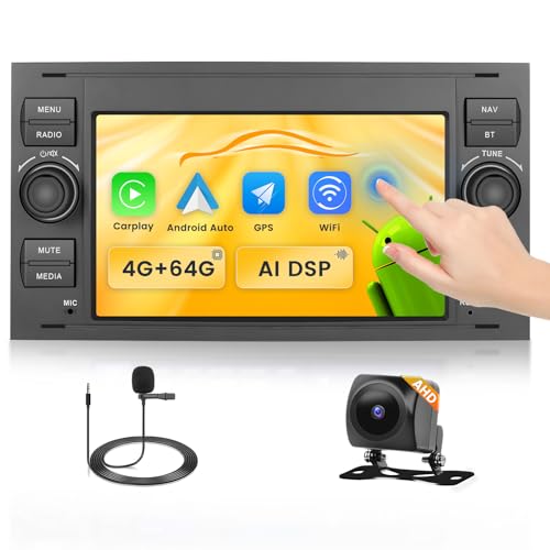 Fuluku 4+64G Android Autoradio für Ford Transit Focus Fiesta Kuga Mondeo S-Max mit Wireless Carpaly&Android Auto, 7'' IPS Touch Screen Radio mit Bluetooth 5.0/GPS/Rückfahrkamera/FM/WiFi/SWC von Fuluku