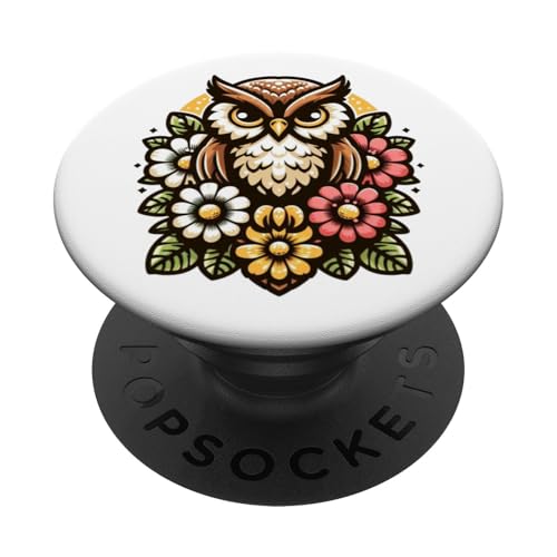 Eule Vogel Gartenblumen niedlich PopSockets Klebender PopGrip von Fun Sale Store