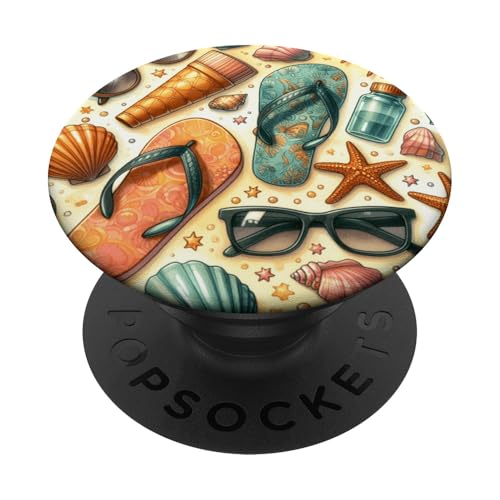 Sommer-Strand-Design, Muscheln, Seestern, Flip-Flops-Stil PopSockets Klebender PopGrip Sommer-Strand-Design, Muscheln, Seestern, Flip-Flops-Stil PopSockets Klebender PopGrip von Fun Summer Beach Designs