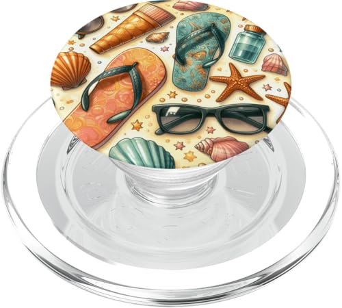 Sommer-Strand-Design, Muscheln, Seestern, Flip-Flops-Stil PopSockets PopGrip für MagSafe von Fun Summer Beach Designs