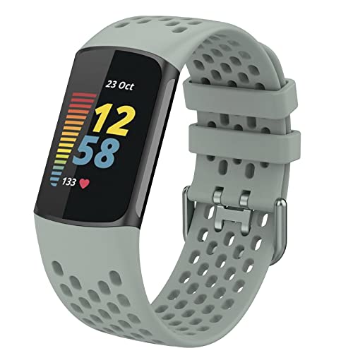 FunBand Armband Kompatibel mit Fitbit Charge 5 Armband, Weiches Silikon Sport Atmungsaktives Ersatzband Verstellbares Uhrenarmband Armbänder für Fitbit Charge 5 Activity Tracker, Grau von FunBand