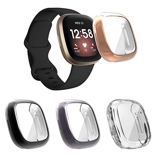 FunBand Kompatibel mit Fitbit Versa 3/Fitbit Sense Schutzhülle Hülle,Flexibles TPU Vollschutz Display Schutz Full Coverage Stoßfestes Displayschutz Hülle für Fitbit Versa 3/Fitbit Sense von FunBand