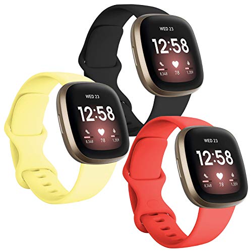 FunBand Kompatibel mit Fitbit Versa 3 / Versa 4 / Sense/Sense 2 Armband, weiches Silikon, Fitness-Sport-Ersatzarmband für Fitbit Versa 3/4 Smart Watch (3 Stück), 3-Pack-B, Large, Klassisch von FunBand