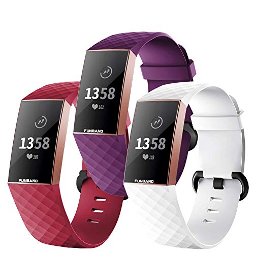 FunBand für Fitbit Charge 3/Charge 4 Armband,Klassisch Verstellbares Ersatz weiches Silikon Sporty Wrist Strap Band Armbanduhr Uhrenarmband Schlaufe Armbänder für Fitbit Charge 3/Charge 4 Smartwatch von FunBand