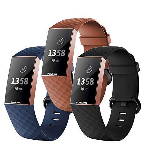 FunBand für Fitbit Charge 3/Charge 4 Armband,Klassisch Verstellbares Ersatz weiches Silikon Sporty Wrist Strap Band Armbanduhr Uhrenarmband Schlaufe Armbänder für Fitbit Charge 3/Charge 4 Smartwatch von FunBand