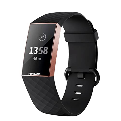 FunBand für Fitbit Charge 3/Charge 4 Armband,Klassisch Verstellbares Ersatz weiches Silikon Sporty Wrist Strap Band Armbanduhr Uhrenarmband Schlaufe Armbänder für Fitbit Charge 3/Charge 4 Smartwatch von FunBand