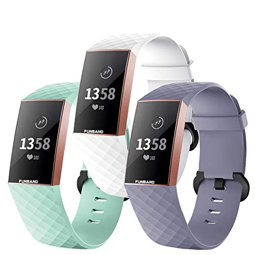 FunBand für Fitbit Charge 3/Charge 4 Armband,Klassisch Verstellbares Ersatz weiches Silikon Sporty Wrist Strap Band Armbanduhr Uhrenarmband Schlaufe Armbänder für Fitbit Charge 3/Charge 4 Smartwatch von FunBand