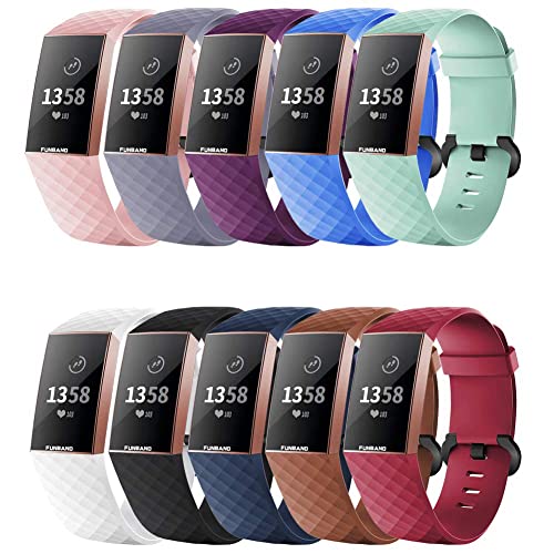 FunBand für Fitbit Charge 3/Charge 4 Armband,Klassisch Verstellbares Ersatz weiches Silikon Sporty Wrist Strap Band Armbanduhr Uhrenarmband Schlaufe Armbänder für Fitbit Charge 3/Charge 4 Smartwatch von FunBand