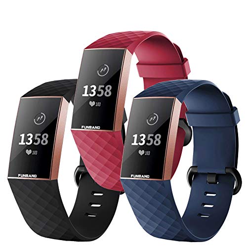 FunBand für Fitbit Charge 3/Charge 4 Armband,Klassisch Verstellbares Ersatz weiches Silikon Sporty Wrist Strap Band Armbanduhr Uhrenarmband Schlaufe Armbänder für Fitbit Charge 3/Charge 4 Smartwatch von FunBand