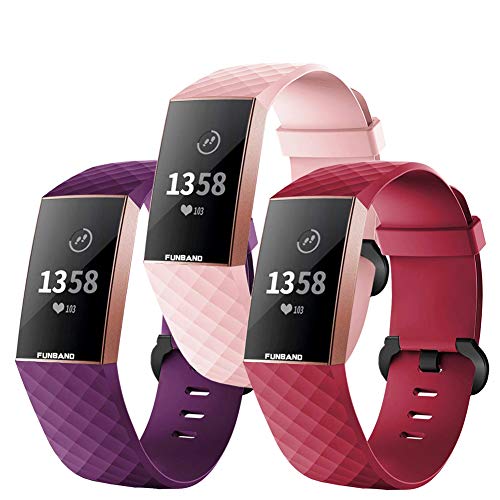 FunBand für Fitbit Charge 3/Charge 4 Armband,Klassisch Verstellbares Ersatz weiches Silikon Sporty Wrist Strap Band Armbanduhr Uhrenarmband Schlaufe Armbänder für Fitbit Charge 3/Charge 4 Smartwatch von FunBand