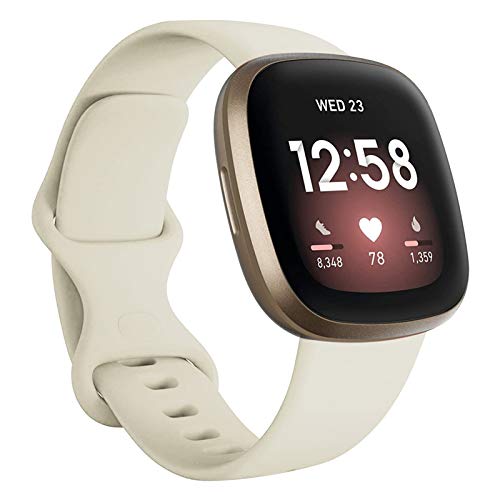 FunBand kompatibel mit Fitbit Versa 4 /Fitbit Versa 3 /Sense Armband, Weiche Silikon Sport Ersatzarmband Ersatz Band für Fitbit Versa 4 /Fitbit Versa 3 /Sense Smart Watch (1 Packung,Elfenbein) von FunBand