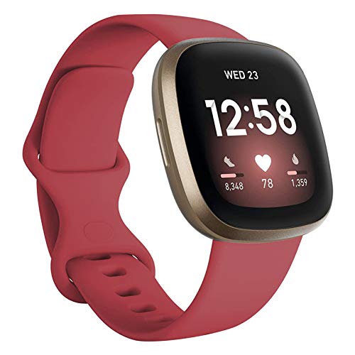 FunBand kompatibel mit Fitbit Versa 4 /Fitbit Versa 3 /Sense Armband, Weiche Silikon Sport Ersatzarmband Ersatz Band für Fitbit Versa 4 /Fitbit Versa 3 /Sense Smart Watch (1 Packung,Rot) von FunBand