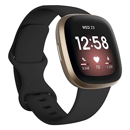 FunBand kompatibel mit Fitbit Versa 4 /Fitbit Versa 3 /Sense Armband, Weiche Silikon Sport Ersatzarmband Ersatz Band für Fitbit Versa 4 /Fitbit Versa 3 /Sense Smart Watch (1 Packung,Schwarz) von FunBand