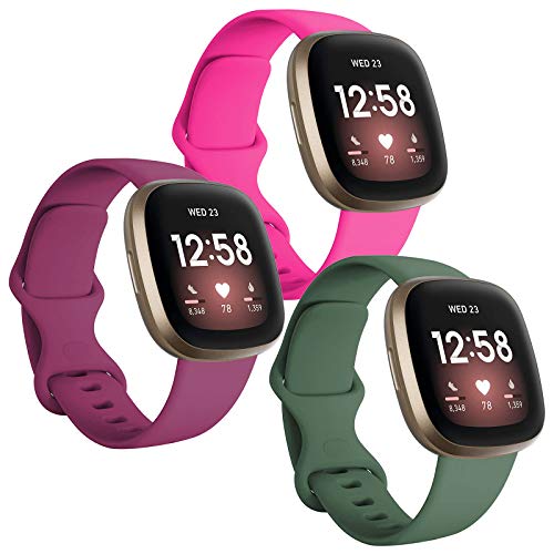 FunBand kompatibel mit Fitbit Versa 4 /Fitbit Versa 3 /Sense Armband, Weiche Silikon Sport Ersatzarmband Ersatz Band für Fitbit Versa 4 /Fitbit Versa 3 /Sense Smart Watch (3 Packung) von FunBand