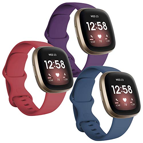 FunBand kompatibel mit Fitbit Versa 4 /Fitbit Versa 3 /Sense Armband, Weiche Silikon Sport Ersatzarmband Ersatz Band für Fitbit Versa 4 /Fitbit Versa 3 /Sense Smart Watch (3 Packung) von FunBand