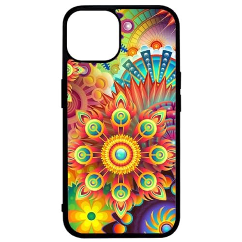 FunKaz Schutzhülle für iPhone 14 Plus – Background Mandala Motiv Blau bunt – Schutzhülle Schwarz TPU (kompatibel mit Induktion) von FunKaz