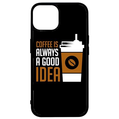 FunKaz Schutzhülle für iPhone 14 Plus – Coffee is Always a Good Idea – schwarzer Hintergrund – schwarze Schutzhülle aus TPU (geeignet für Induktion) von FunKaz