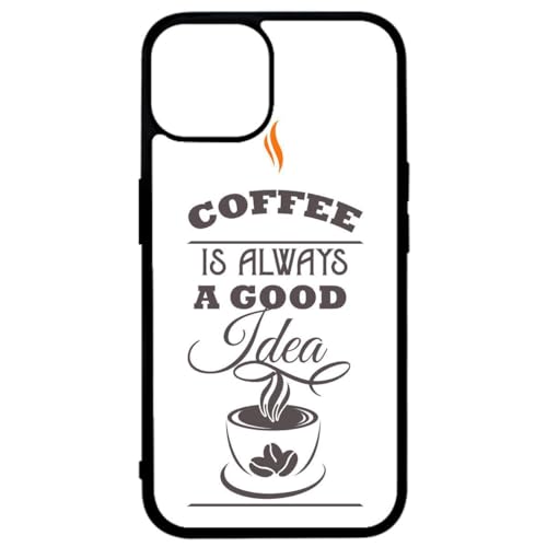 FunKaz Schutzhülle für iPhone 14 Plus – Coffee is Always a Good Idea – weißer Hintergrund – schwarze TPU-Schutzhülle (geeignet für Induktion) von FunKaz
